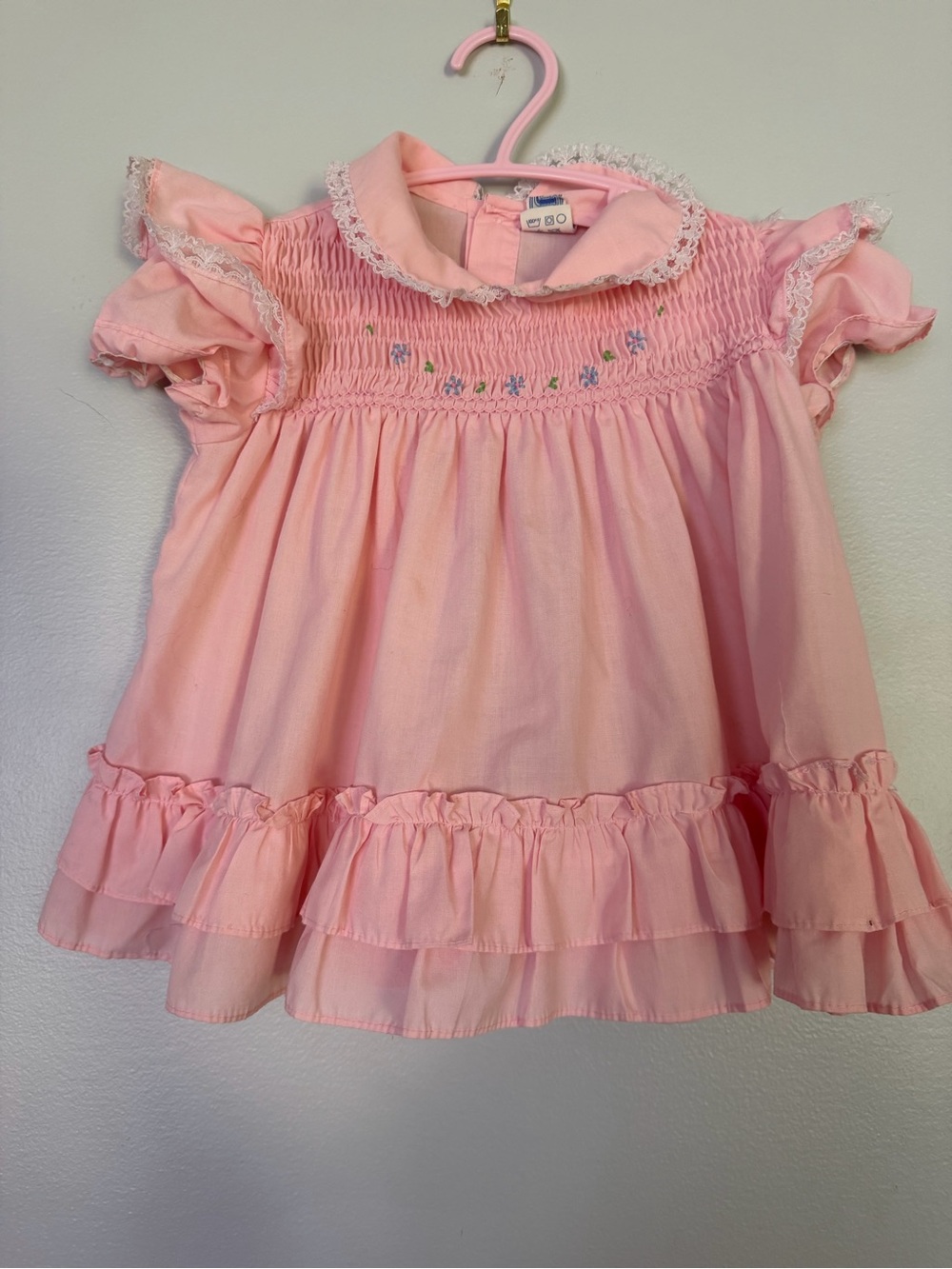 Vintage Smocked Pink Ruffle Baby Dress